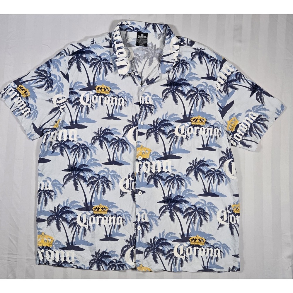 Corona Beer Men's Shirt Button Up Collar Hawaiian Beach Vacation Size 2XL
